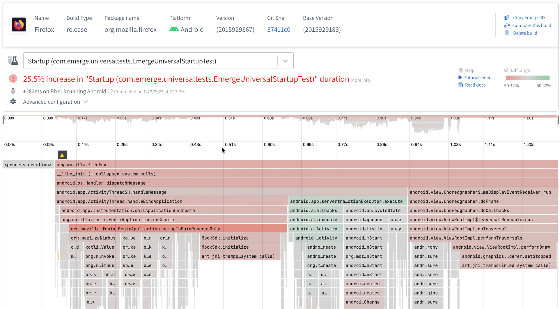 GIF tracing a regression in app launch to the newly added MockSdk.initialize()