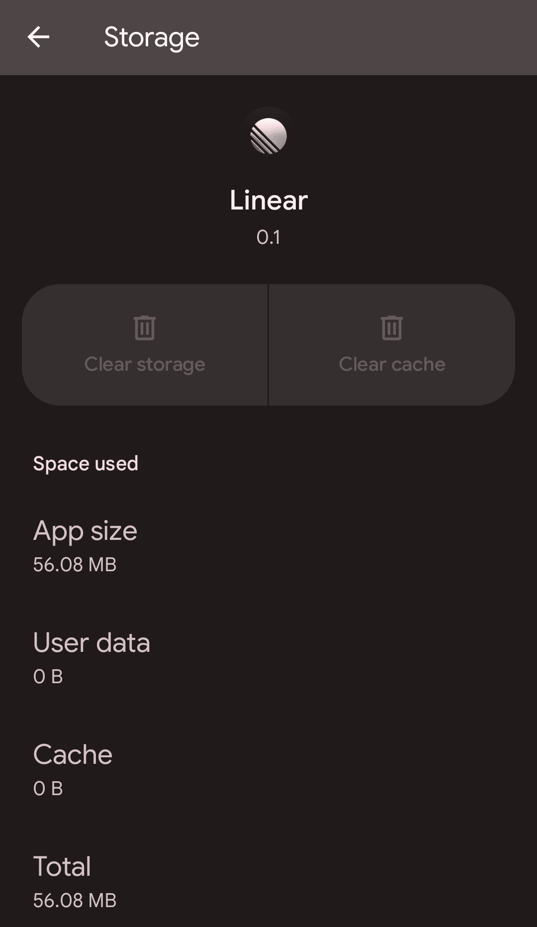 Linear Android install size - 56.08 MB